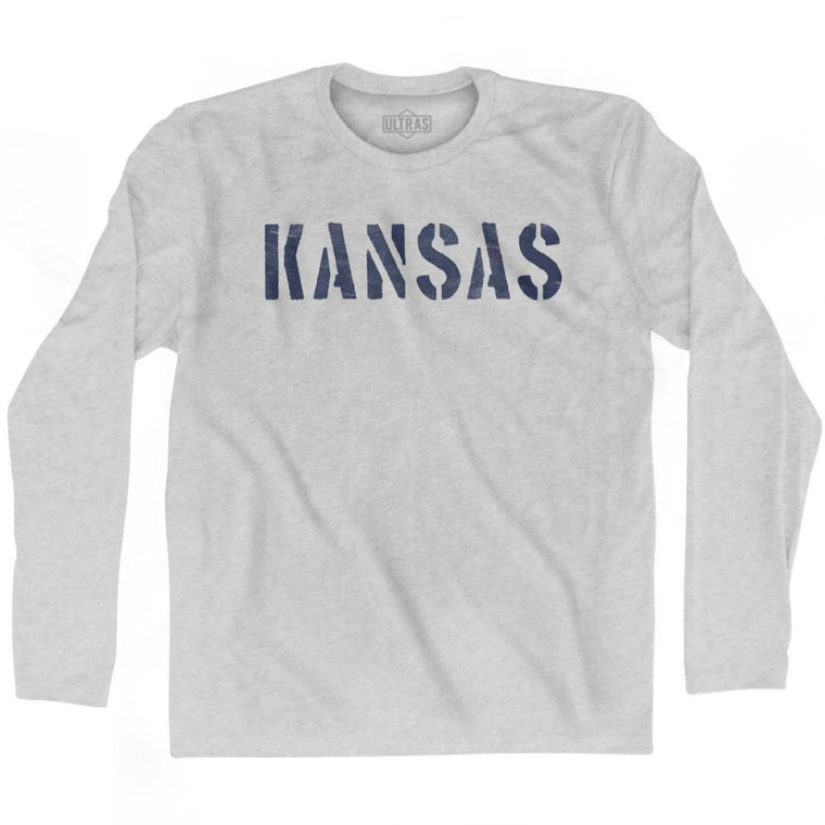 Kansas State Stencil Adult Cotton Long Sleeve T-Shirt - Grey Heather
