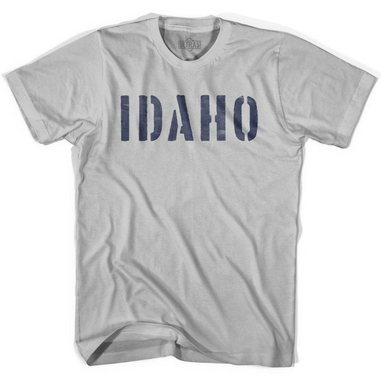 Idaho State Stencil Adult Cotton T-Shirt - Cool Grey