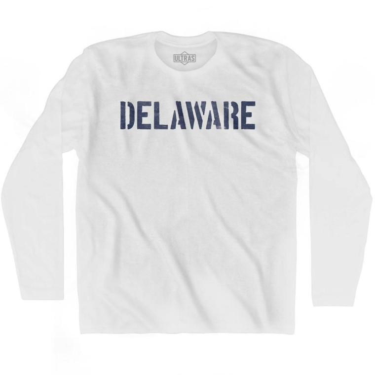 Delaware State Stencil Adult Cotton Long Sleeve T-shirt - White