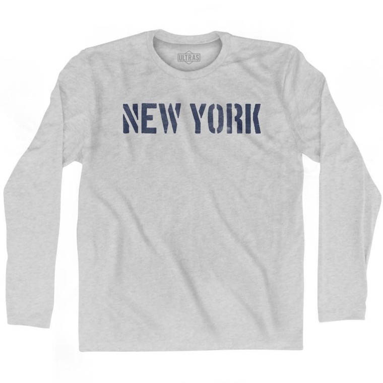 New York State Stencil Adult Cotton Long Sleeve T-Shirt - Grey Heather