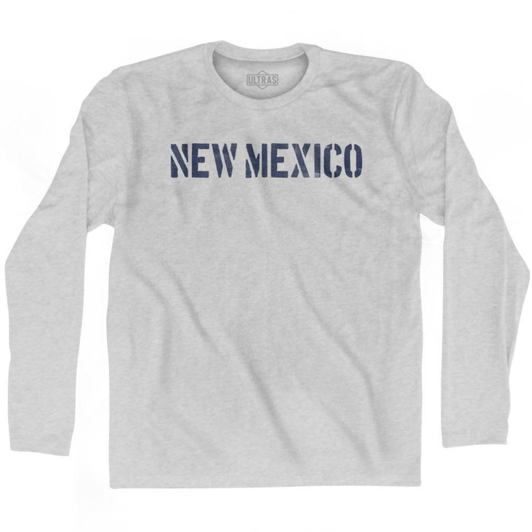 New Mexico State Stencil Adult Cotton Long Sleeve T-Shirt - Grey Heather