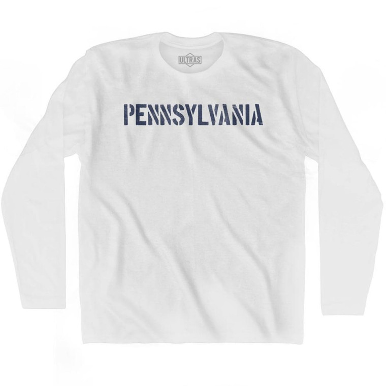 Pennsylvania State Stencil Adult Cotton Long Sleeve T-shirt - White