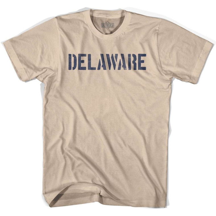 Delaware State Stencil Adult Cotton T-Shirt - Creme