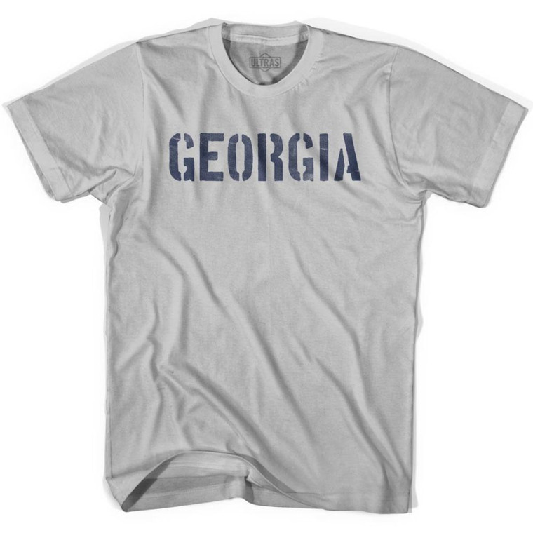 Georgia State Stencil Adult Cotton T-Shirt - Cool Grey