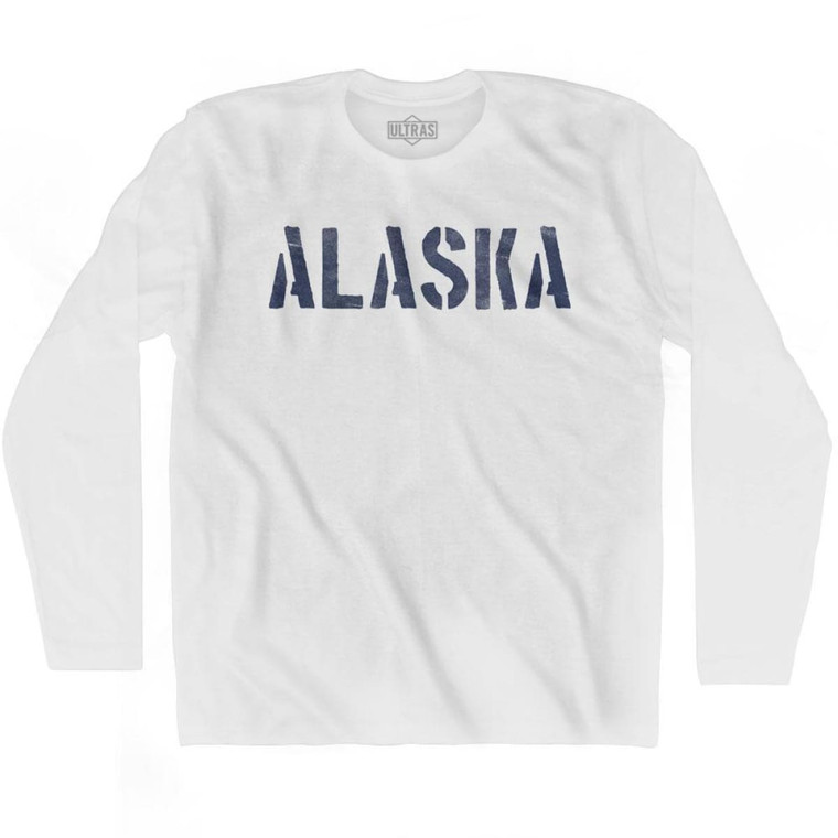 Alaska State Stencil Adult Cotton Long Sleeve T-shirt - White