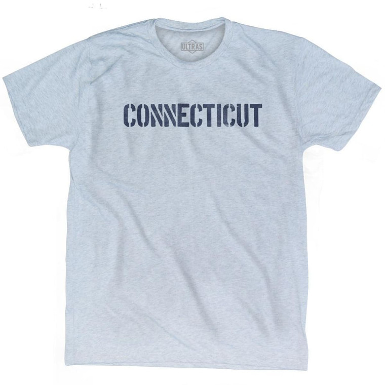 Connecticut State Stencil Adult Tri-Blend T-Shirt - Athletic White