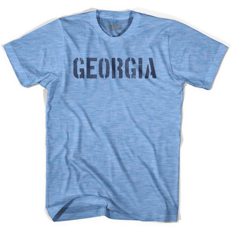 Georgia State Stencil Adult Tri-Blend T-Shirt - Athletic Blue