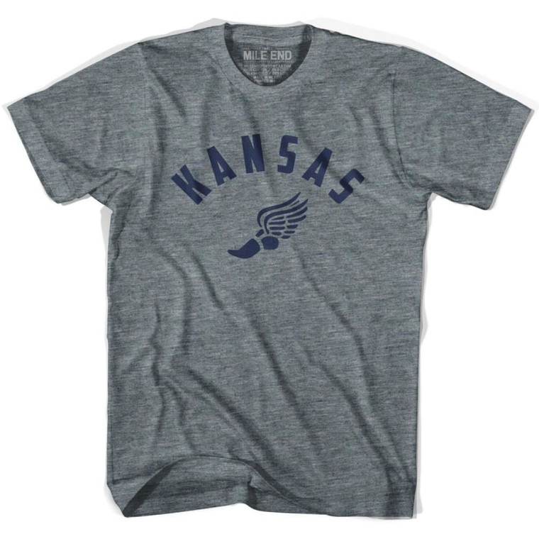 Kansas Running Winged Foot Track T-Shirt - Adult - Athletic Grey