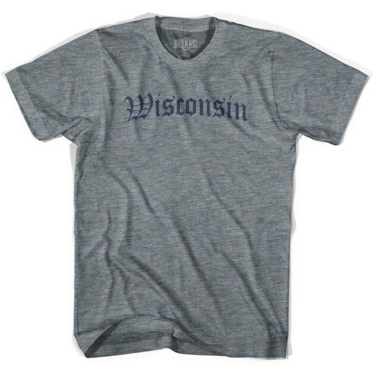 Youth Wisconsin Old Town Font T-shirt - Athletic Grey