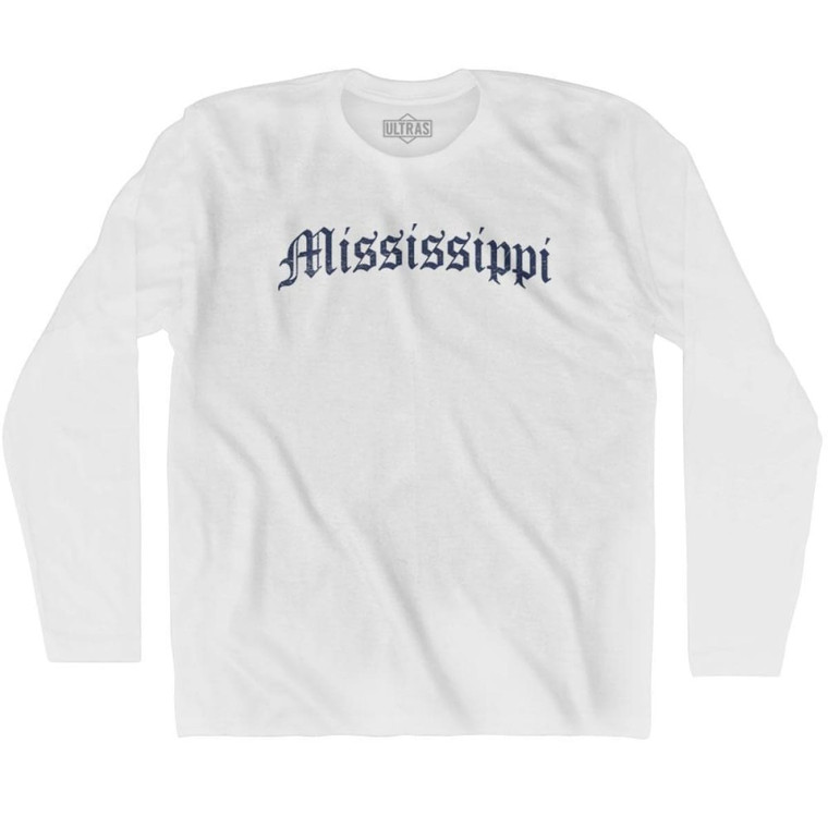 Mississippi Old Town Font Long Sleeve T-shirt - White