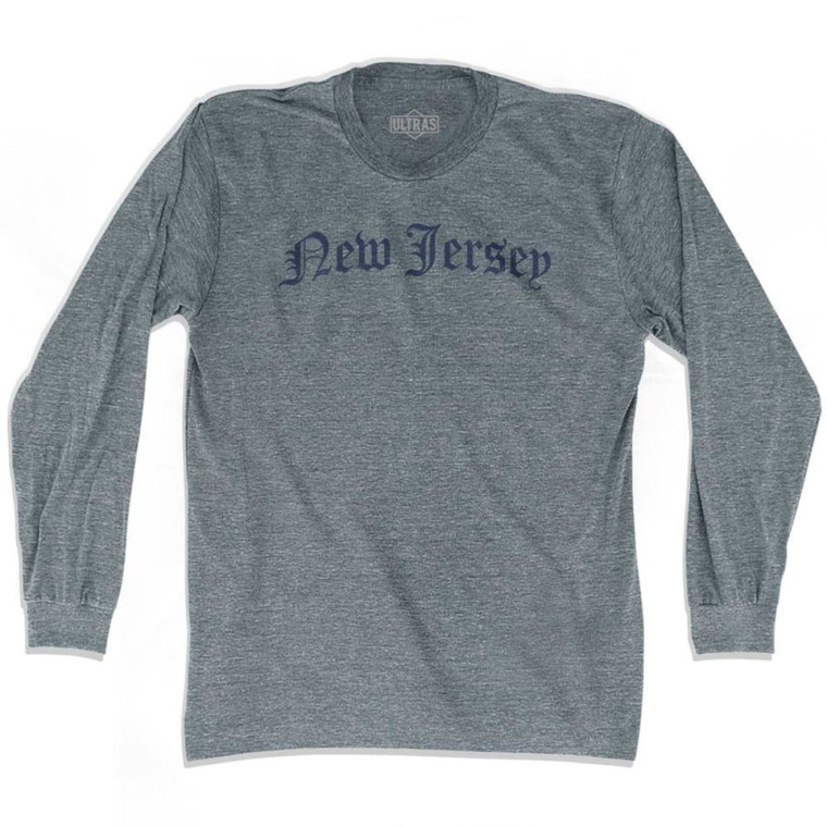 New Jersey Old Town Font Long Sleeve T-shirt - Athletic Grey