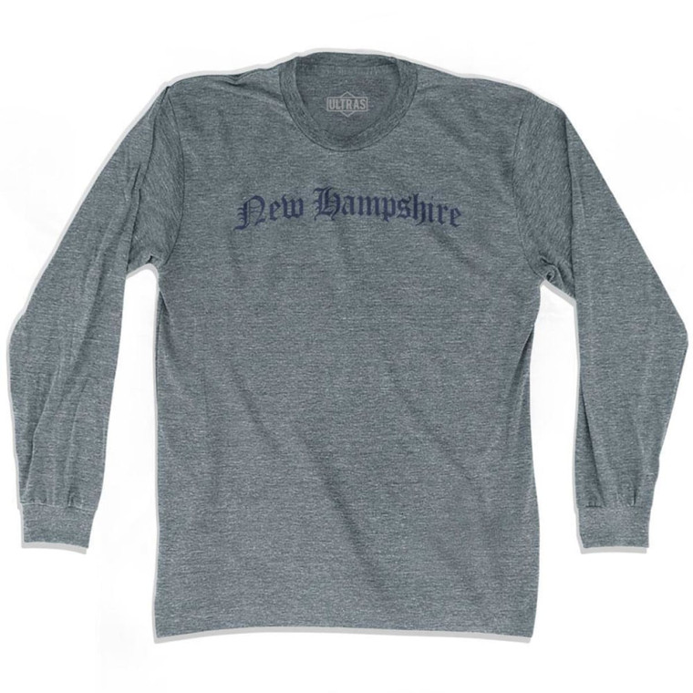 New Hampshire Old Town Font Long Sleeve T-shirt - Athletic Grey