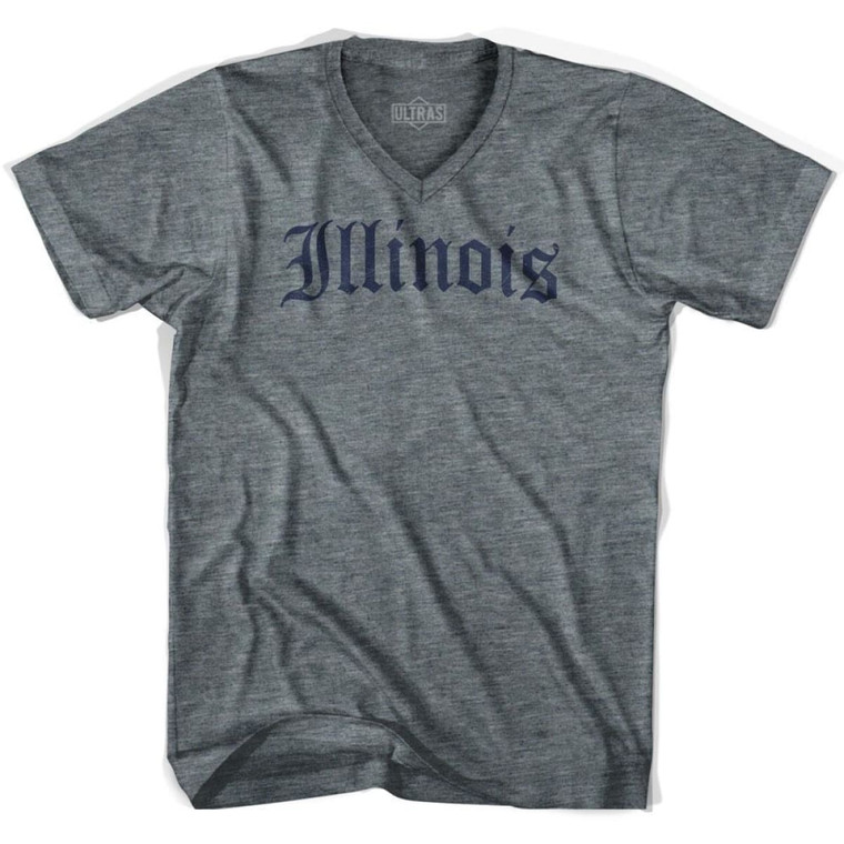 Illinois Old Town Font V-neck T-shirt - Athletic Grey