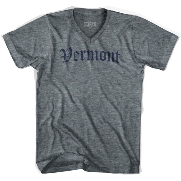 Vermont Old Town Font V-neck T-shirt - Athletic Grey