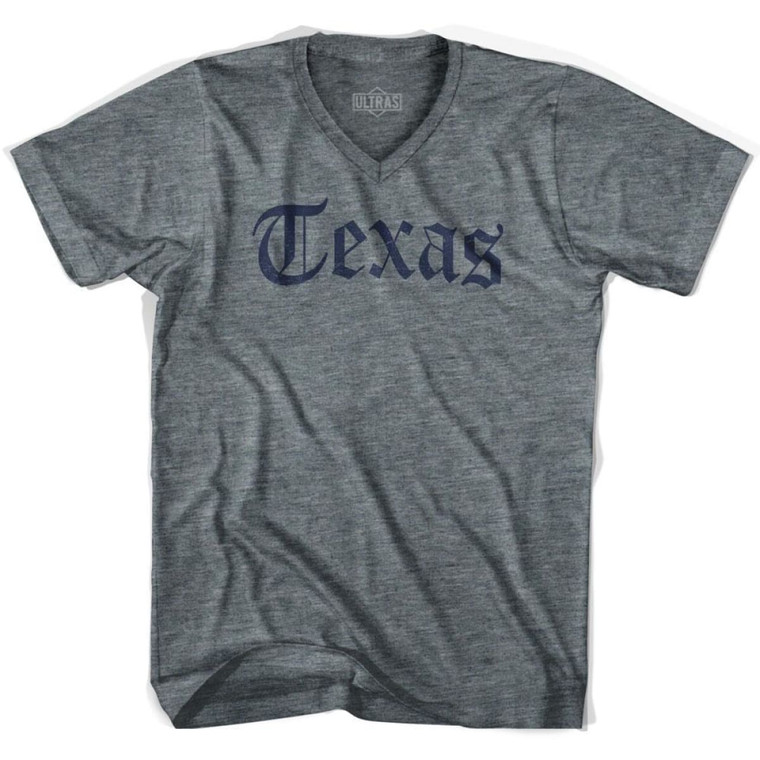Texas Old Town Font V-neck T-shirt - Athletic Grey