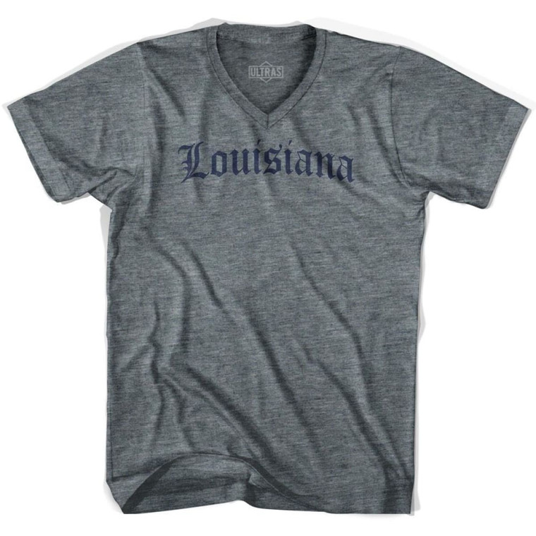 Louisiana Old Town Font V-neck T-shirt - Athletic Grey