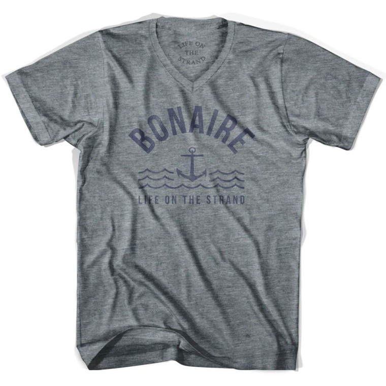 Bonaire Anchor Life on the Strand V-neck T-shirt - Athletic Grey