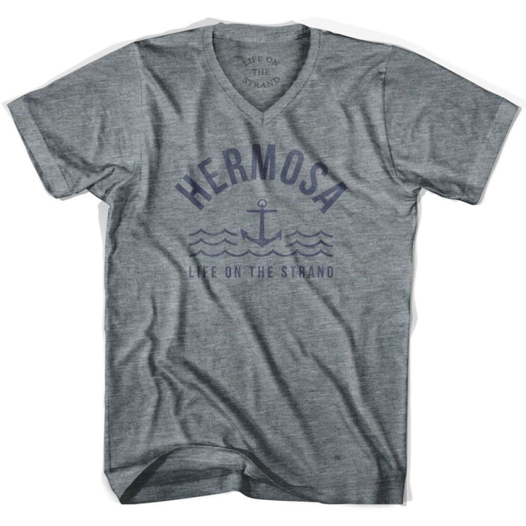 Hermosa Anchor Life on the Strand V-neck T-shirt - Athletic Grey
