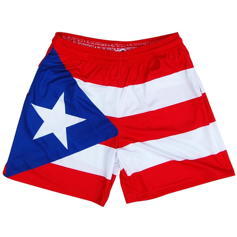 Puerto Rico Flag Athletic Shorts Made in USA - Red Navy
