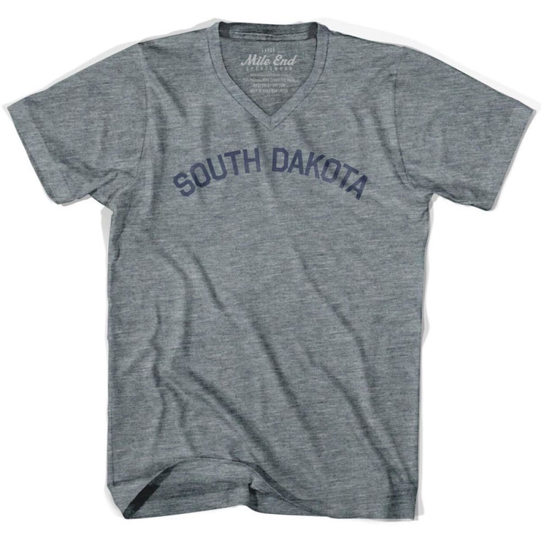 South Dakota Vintage V-neck T-shirt - Athletic Grey