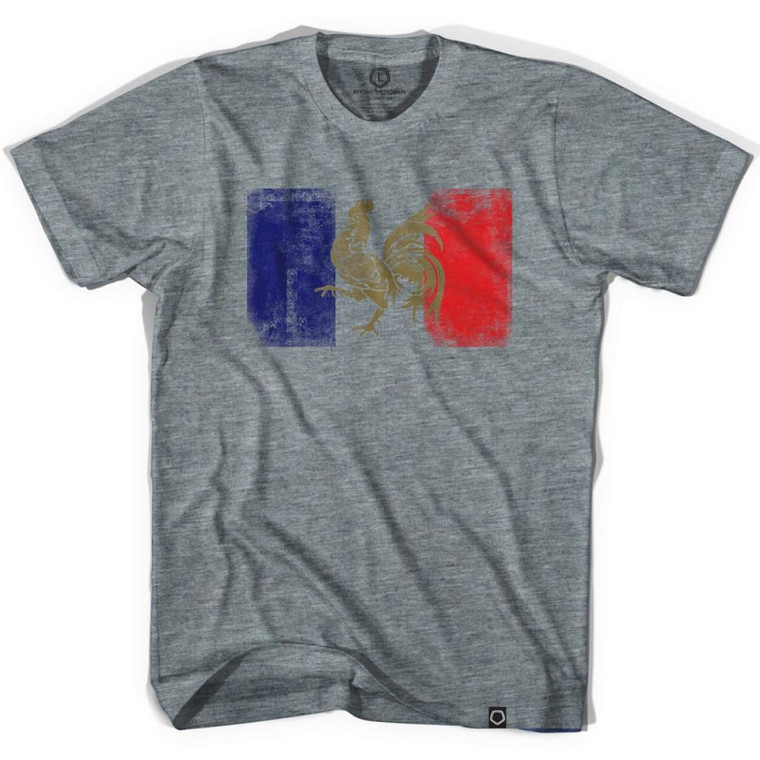 France Flag Rooster Vintage Soccer T-shirt - Athletic Grey
