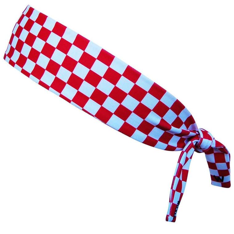 Croatia Red and White Checkerboard Elastic Tie Headband Made in USA - Red and White