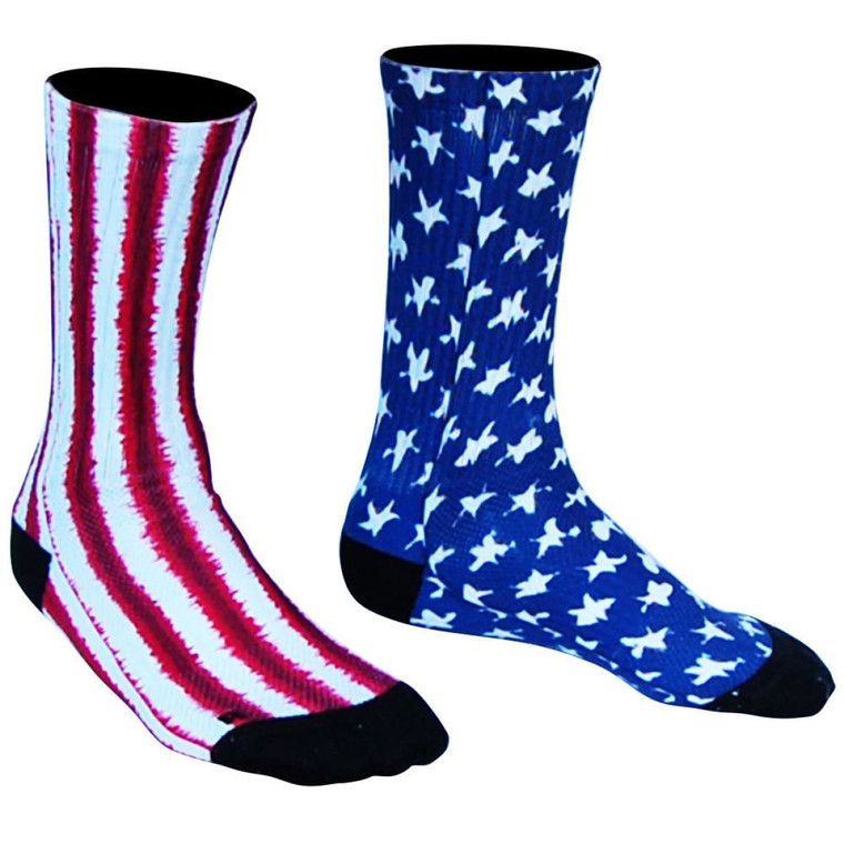 American Flag Tie Dye Athletic Crew Socks - Red White Blue