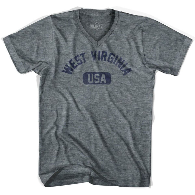 West Virginia USA Adult Tri-Blend V-neck T-shirt - Athletic Grey