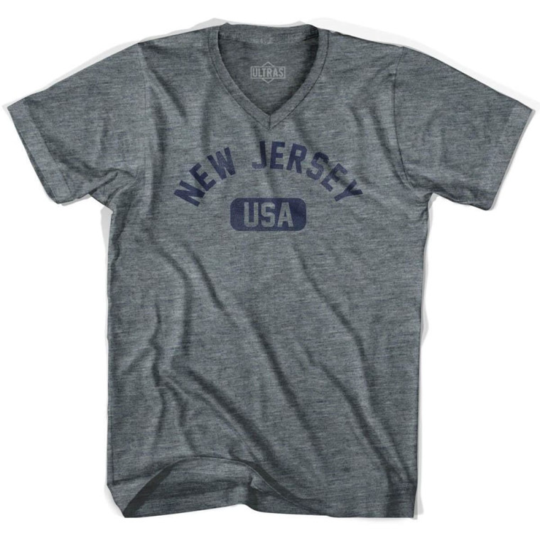 New Jersey USA Adult Tri-Blend V-neck T-shirt - Athletic Grey
