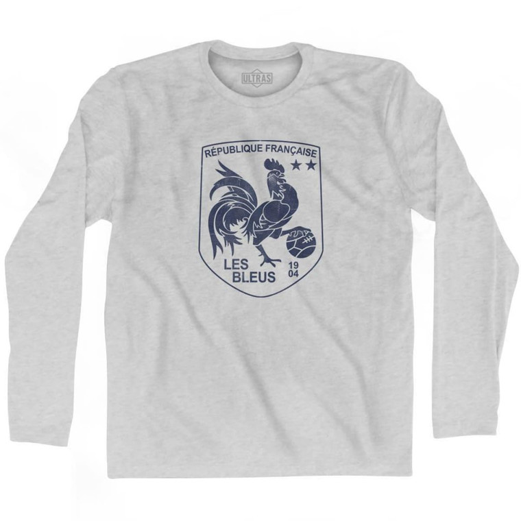 France Rooster Shield 2018 World Cup Champions Adult Cotton Long Sleeve Soccer T-shirt - Grey Heather