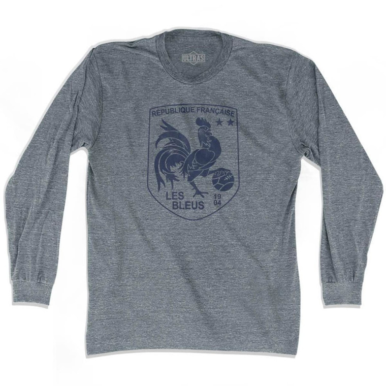 France Rooster Shield 2018 World Cup Champions Adult Tri-Blend Long Sleeve Soccer T-shirt - Athletic Grey