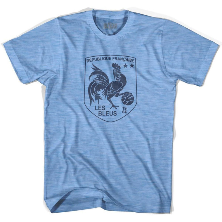 France Rooster Shield 2018 World Cup Champions Adult Tri-Blend Soccer T-shirt - Athletic Blue