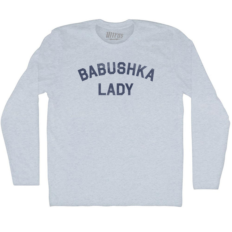 Babushka Lady Adult Tri-Blend Long Sleeve T-shirt - Athletic White