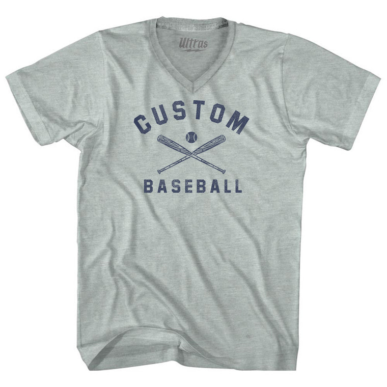 Custom Baseball Adult Tri-Blend V-neck T-shirt - Athletic Cool Grey