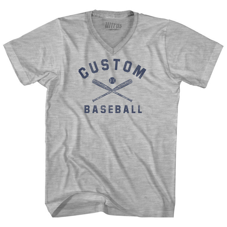 Custom Baseball Adult Cotton V-neck T-shirt - Grey Heather