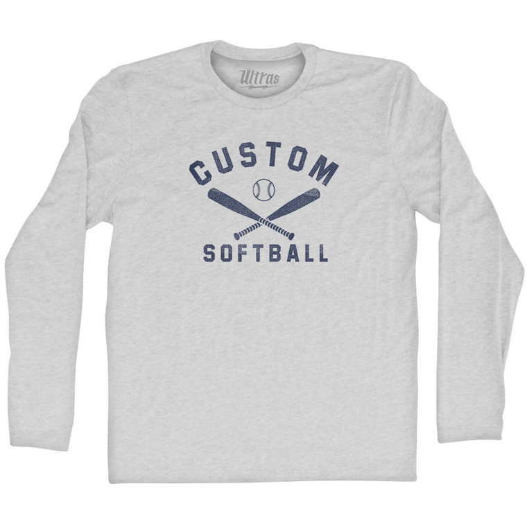 Custom Softball Adult Cotton Long Sleeve T-shirt - Grey Heather