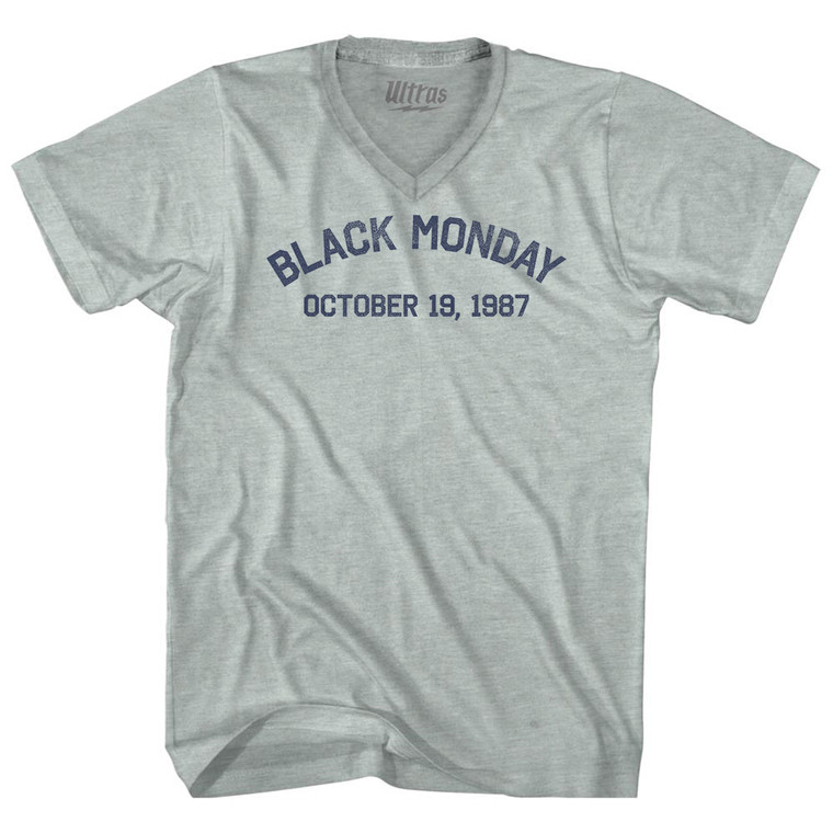 Black Monday October 19, 1987 Adult Tri-Blend V-neck T-shirt - Athletic Cool Grey