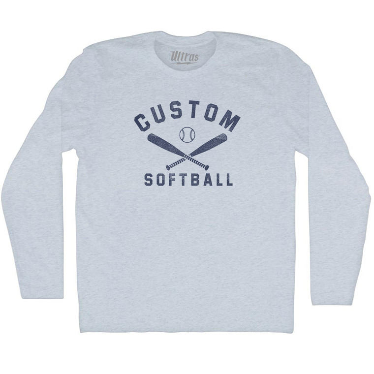 Custom Softball Adult Tri-Blend Long Sleeve T-shirt - Athletic White