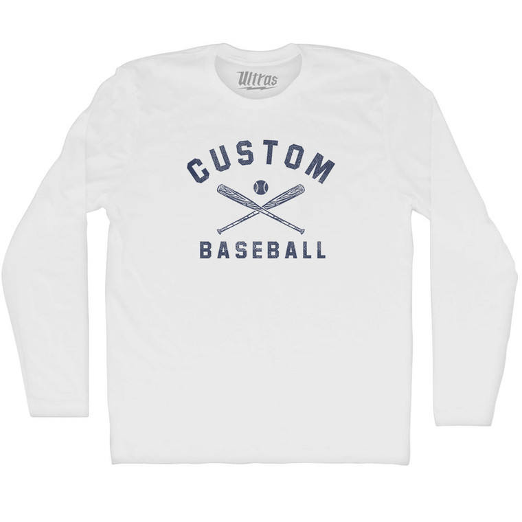 Custom Baseball Adult Cotton Long Sleeve T-shirt - White