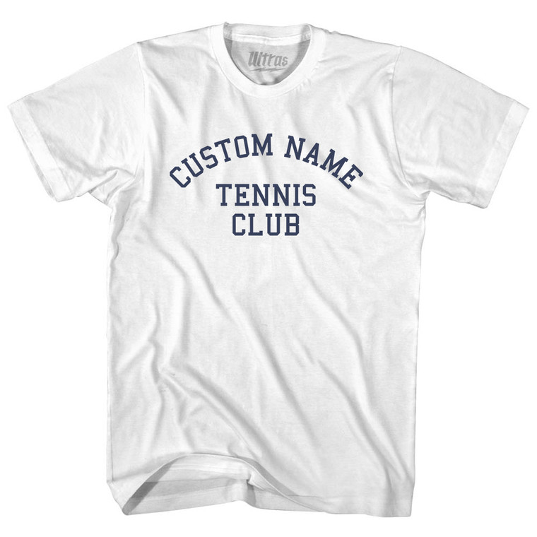 Custom Name Tennis Club Text Adult Cotton T-shirt - White