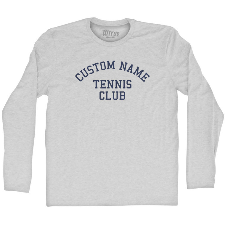 Custom Name Tennis Club Text Adult Cotton Long Sleeve T-shirt - Grey Heather