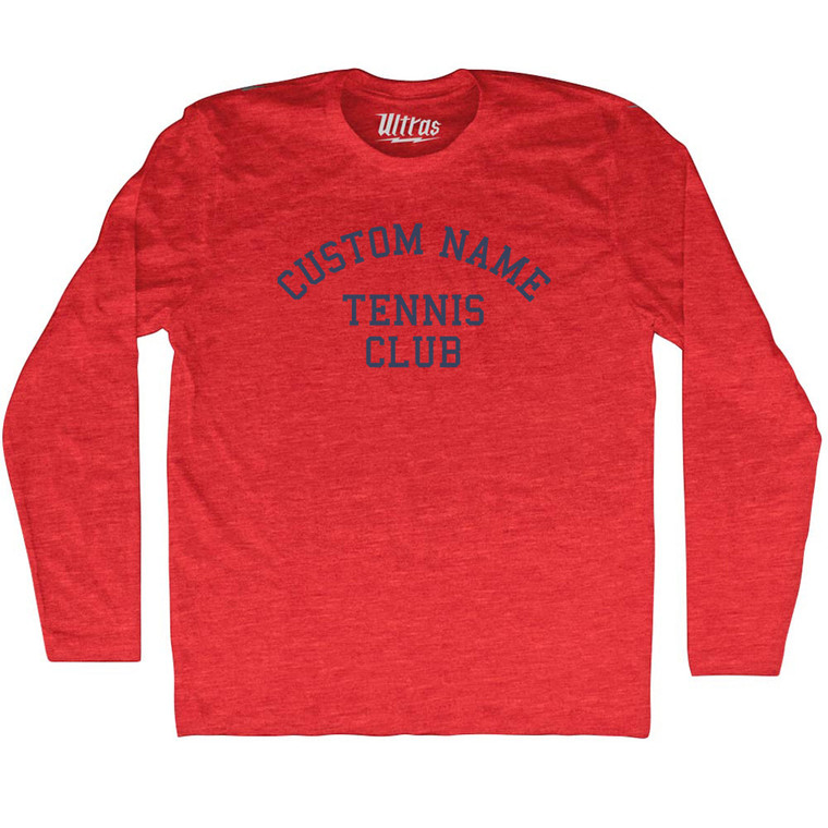 Custom Name Tennis Club Text Adult Tri-Blend Long Sleeve T-shirt - Athletic Red