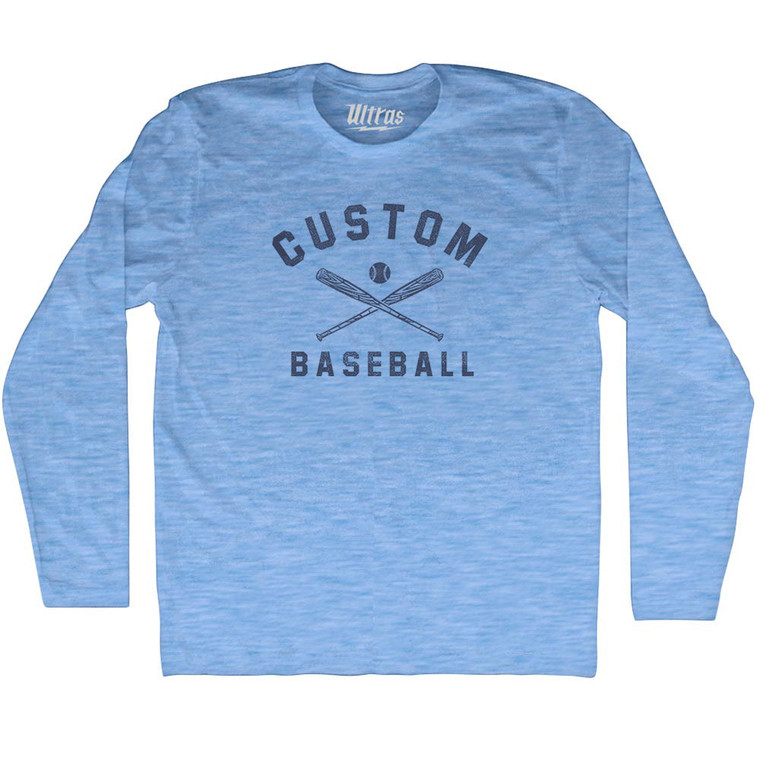 Custom Baseball Adult Tri-Blend Long Sleeve T-shirt - Athletic Blue