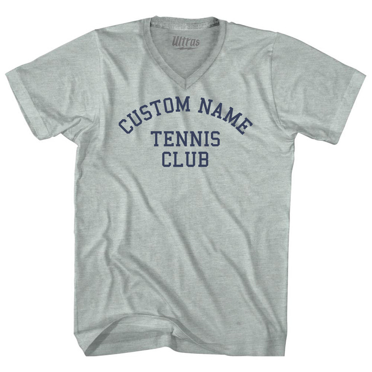 Custom Name Tennis Club Text Adult Tri-Blend V-neck T-shirt - Athletic Cool Grey