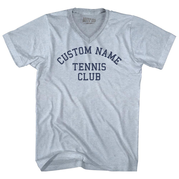 Custom Name Tennis Club Text Adult Tri-Blend V-neck T-shirt - Athletic White