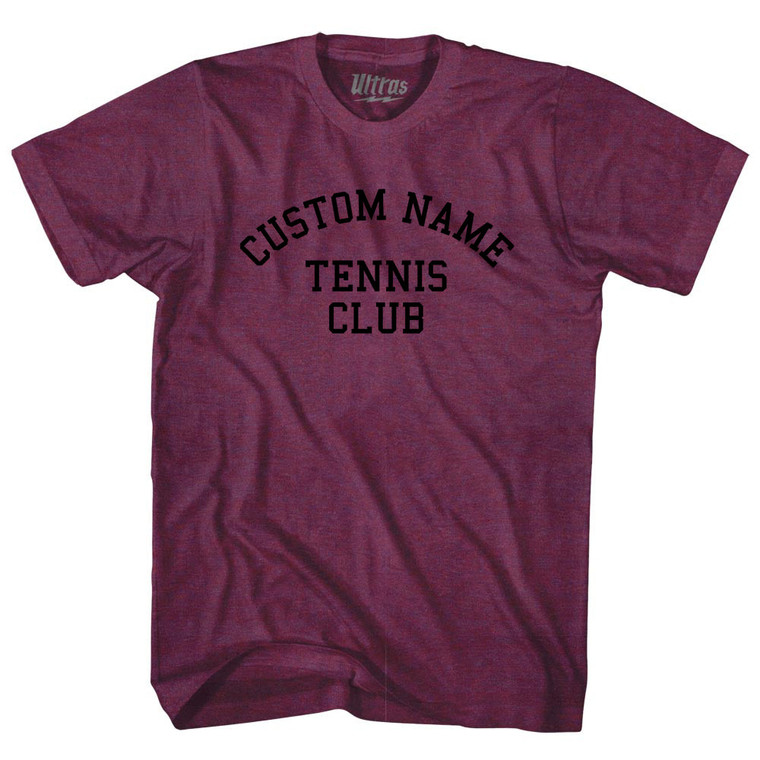 Custom Name Tennis Club Text Adult Tri-Blend T-shirt - Athletic Cranberry