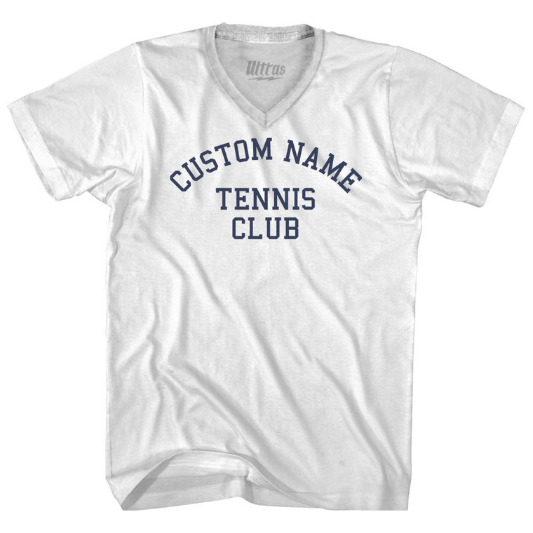 Custom Name Tennis Club Text Adult Tri-Blend V-neck T-shirt - White