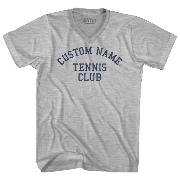 Custom Name Tennis Club Text Adult Cotton V-neck T-shirt - Grey Heather
