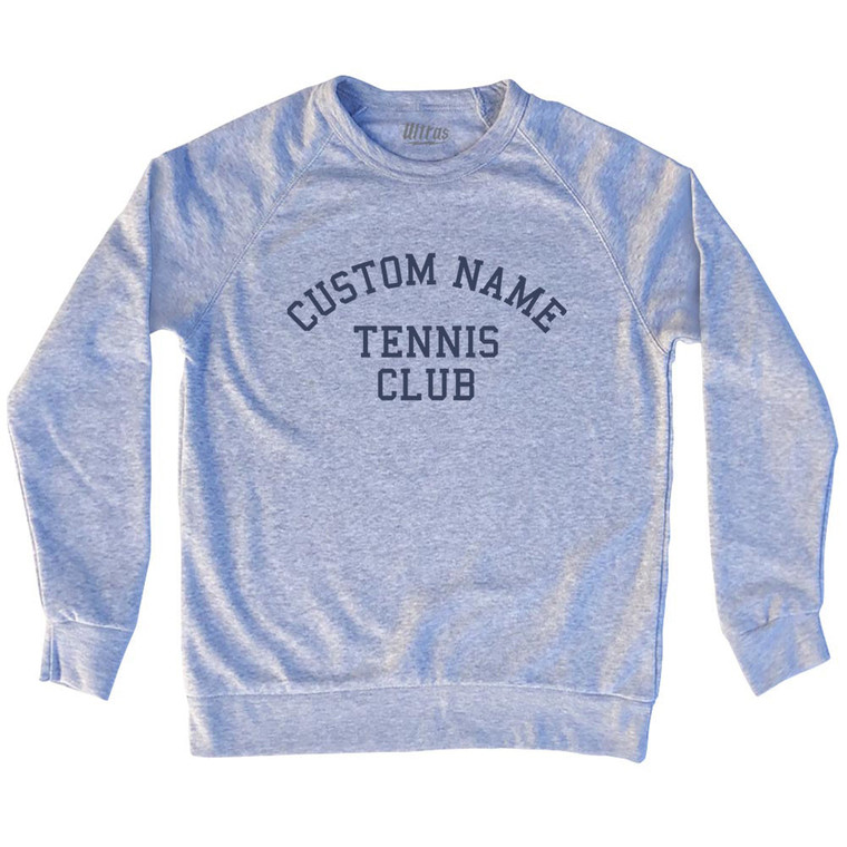 Custom Name Tennis Club Text Adult Tri-Blend Sweatshirt - Grey Heather