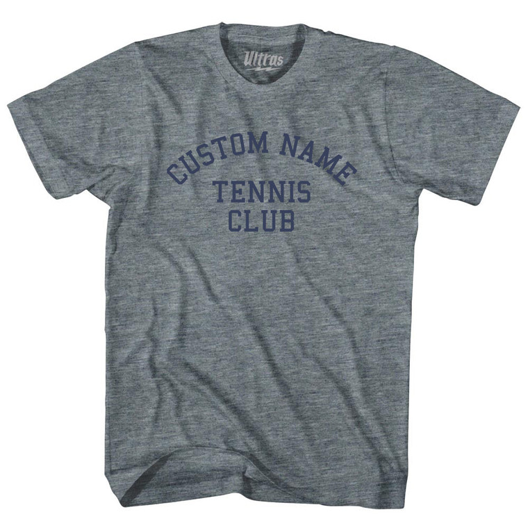 Custom Name Tennis Club Text Adult Tri-Blend T-shirt - Athletic Grey